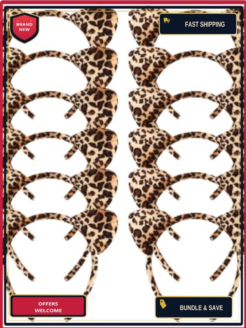 12 Pk Cat Ears Headbands Plush Faux Fur Cheetah Print Cosplay Costume